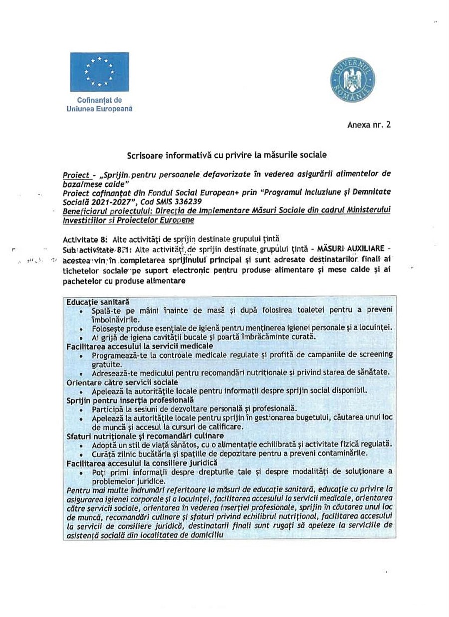 Publicare oficială – Măsuri sociale auxiliare